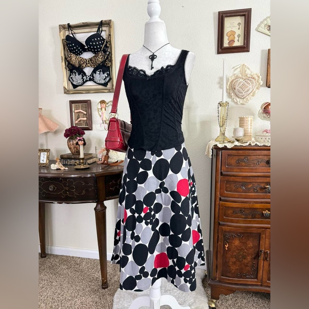 y2k quirky weird girl whimsical polkadot midi skirt - Picture 2 of 5